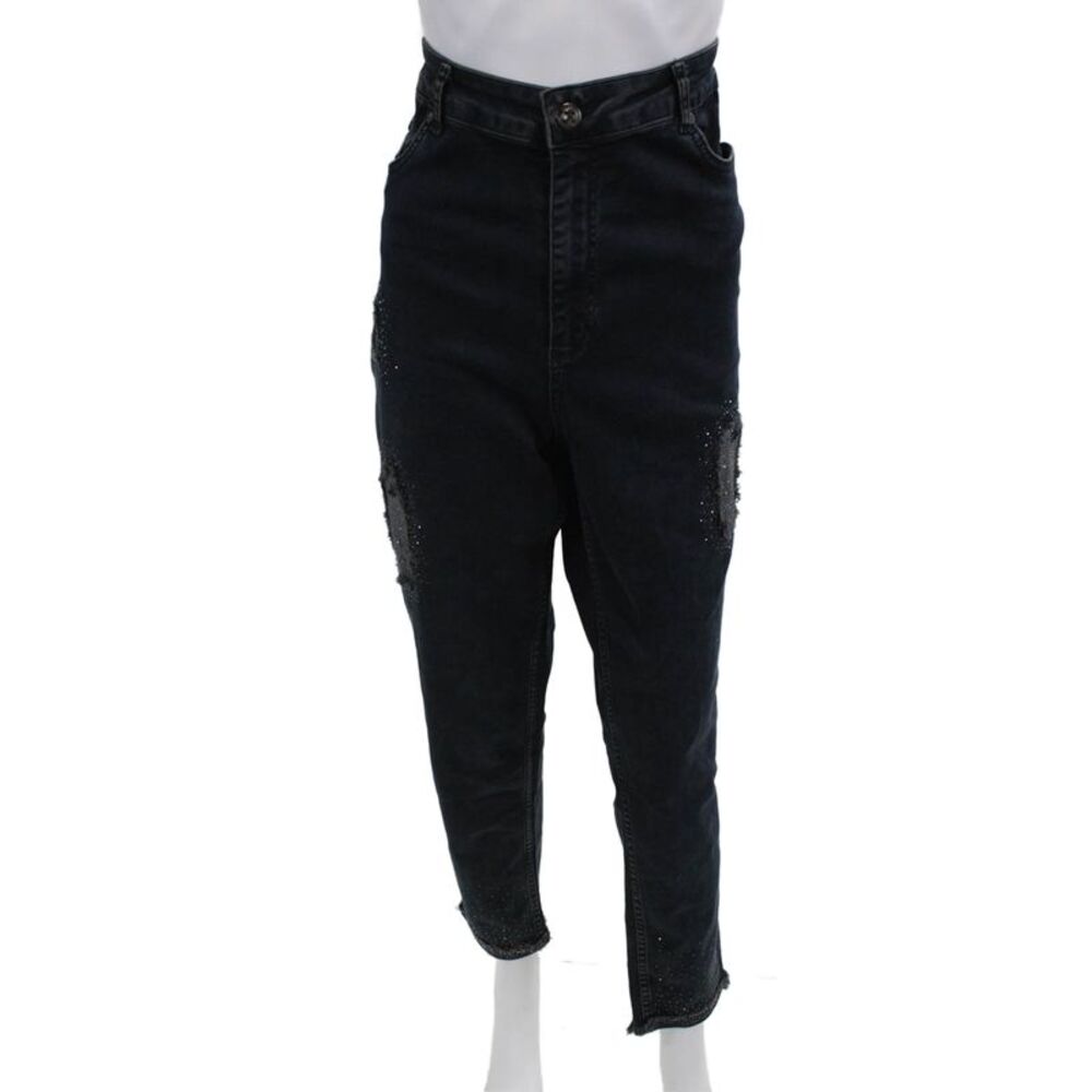 Designer Womens Tapered Mom Jeans Dark Blue High Rise Plus Size 18